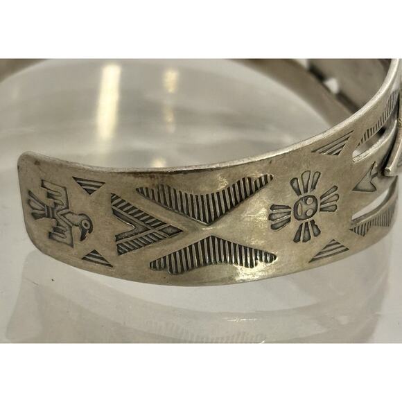 Fred Harvey Era Navajo Sterling Turquoise THUNDERBIRD ARROWHEAD Cuff Bracelet - Picture 4 of 5